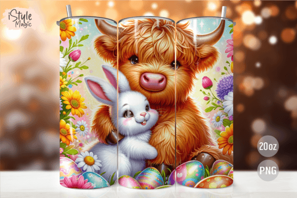 Highland Cow Bunny Easter Tumbler PNG