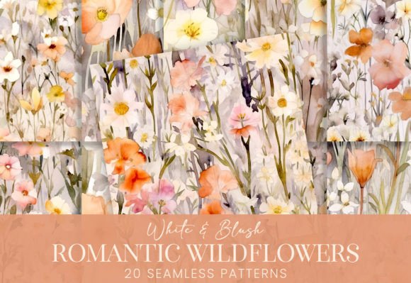 Romantic Wildflowers Peach Grunge Floral
