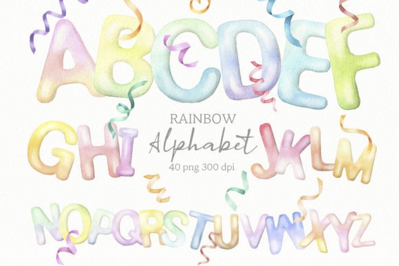 Watercolor Rainbow Alphabet Clipart